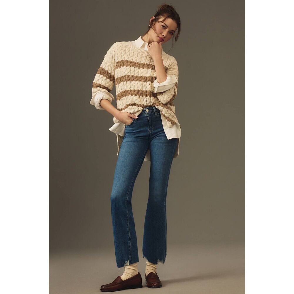 Frame Size 25 Jeans Le Crop Mini Boot High Rise‎ In Orlena Blue Raw Hem Women's
